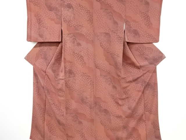 縮緬地　霞取りに草花模様小紋着物